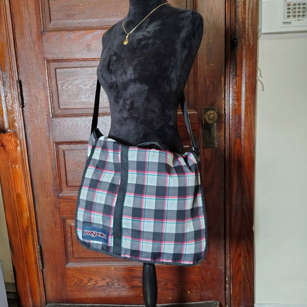 Y2K Plaid Jansport Messenger Crossbody Bag